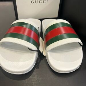 Gucci Men's White Sandals with Red and Green Stripes Gucci size 7 (13)